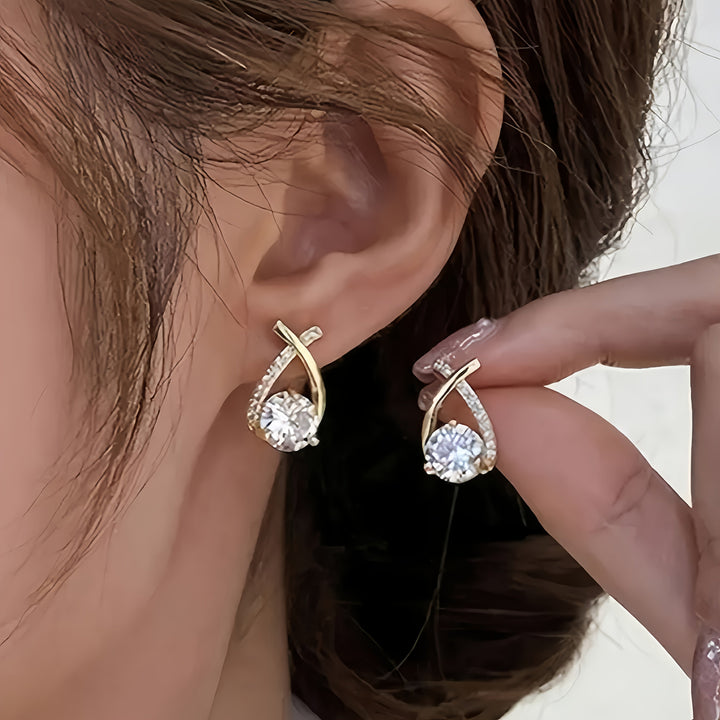 Gold cross and zirconia earrings