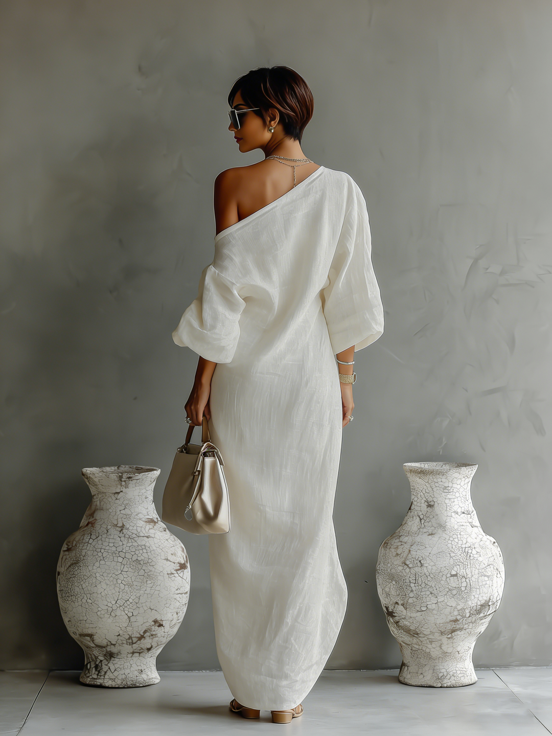 Ivory Linen Strapless Dress