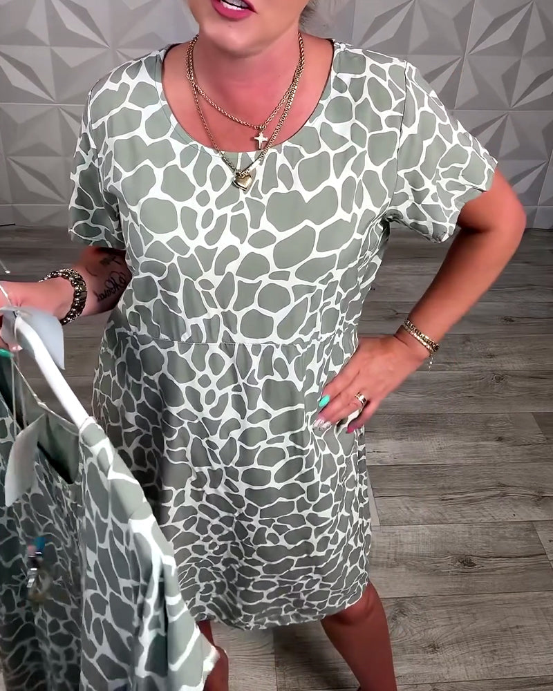 Casual Printed Round Neck Dress