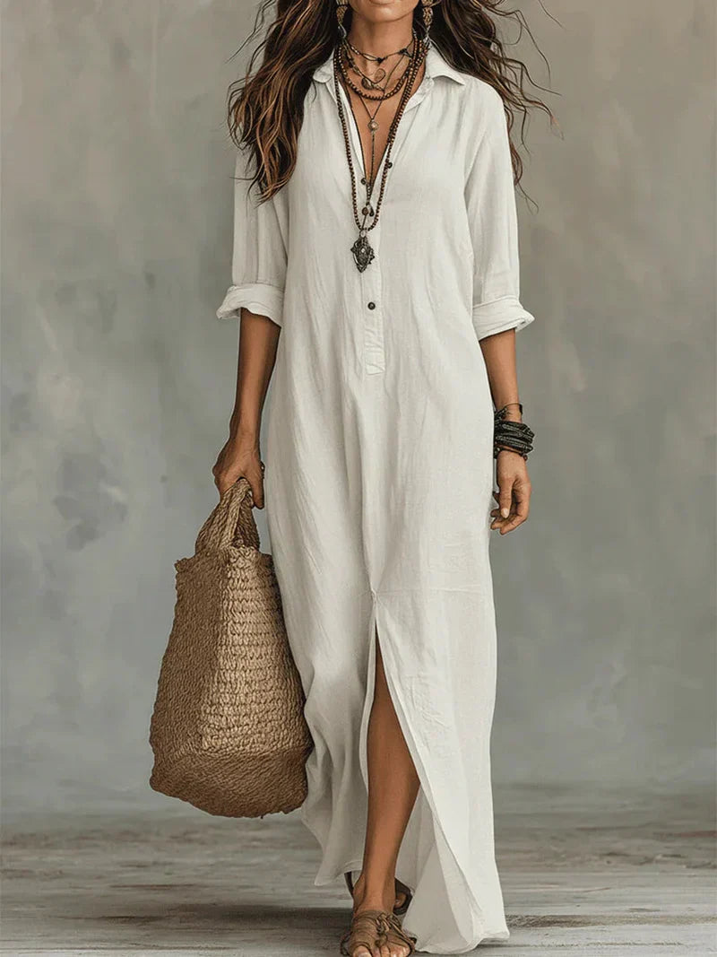 Selena™ | Black Maxi Dress with Buttons