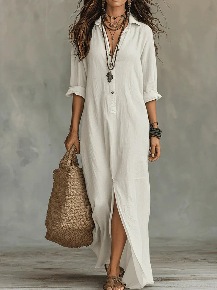 Selena™ | Black Maxi Dress with Buttons