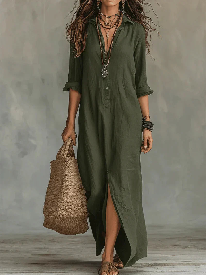 Selena™ | Black Maxi Dress with Buttons