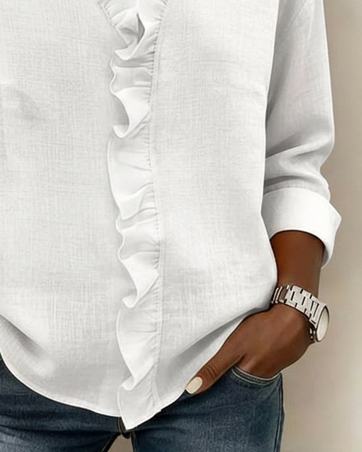V-Neck Ruched Long Sleeve Blouse