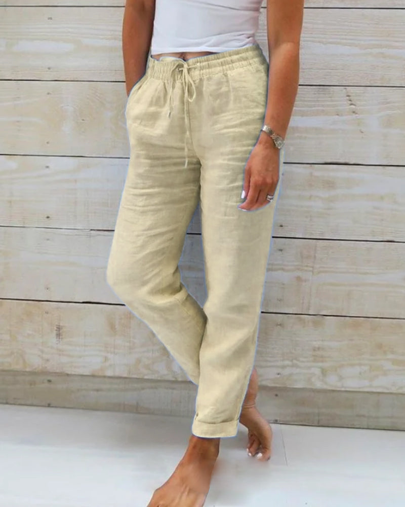 Aria Pants Made of Cotton and Linen with Elastic Waist