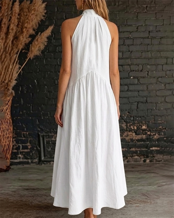 Sleeveless 100% Cotton Maxi Dress with High Neck