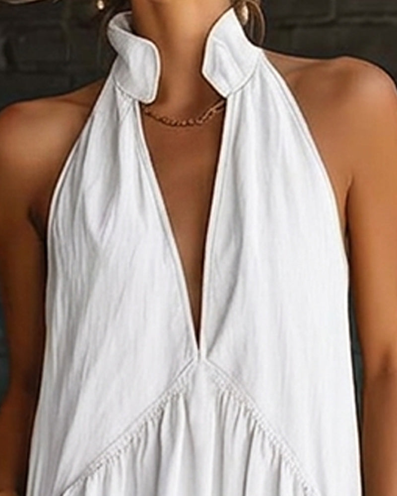 Sleeveless 100% Cotton Maxi Dress with High Neck