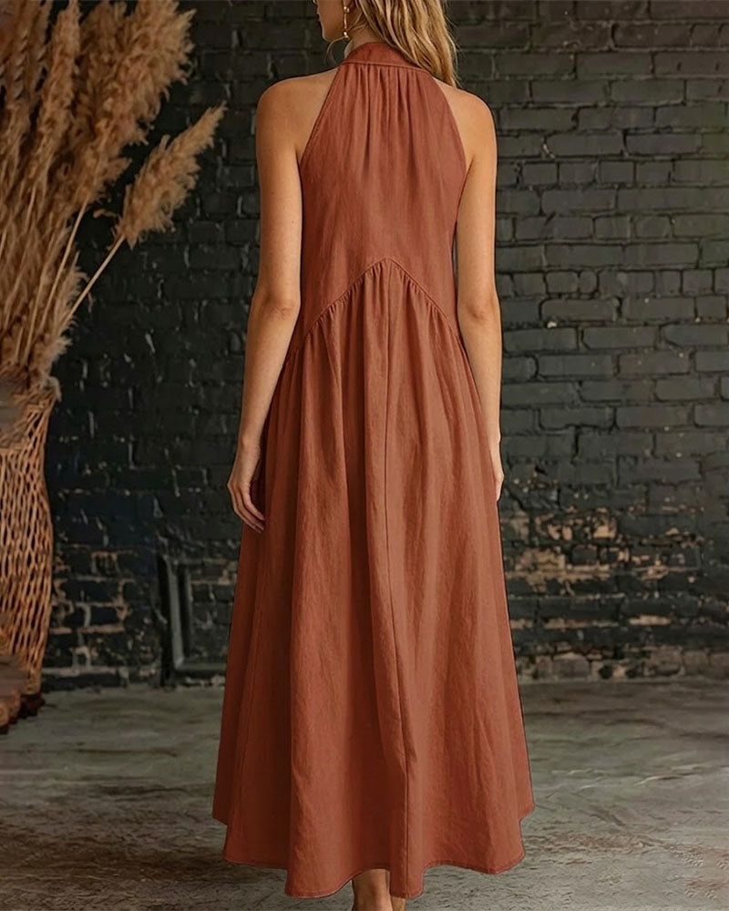 Sleeveless 100% Cotton Maxi Dress with High Neck