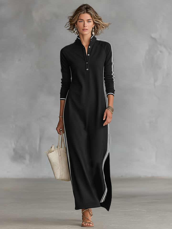 Sweat Maxi Dress with Button Collar