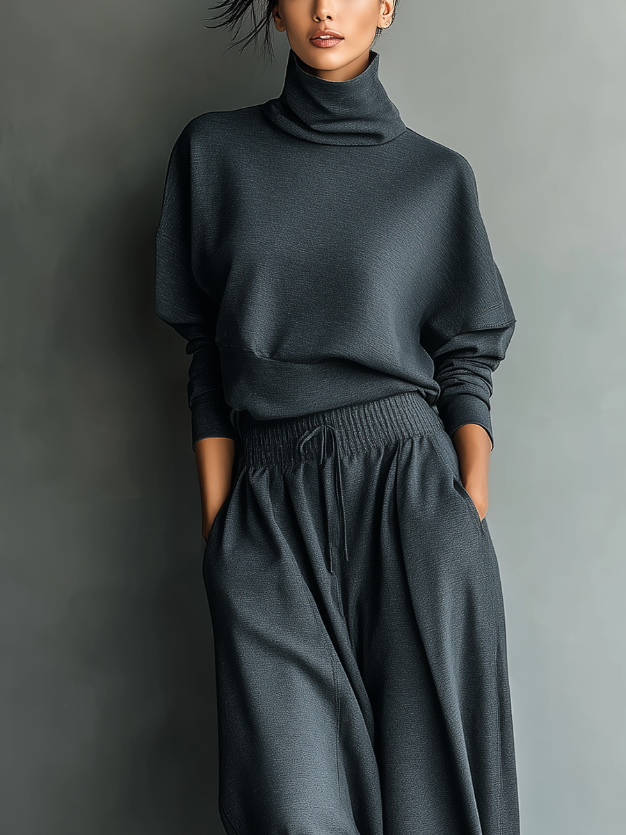 Knitted ensemble with wide-leg pants