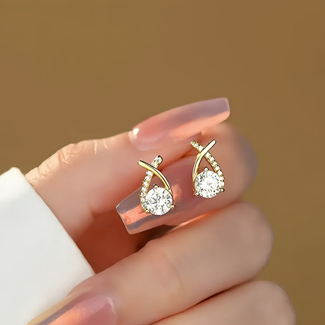 Gold cross and zirconia earrings
