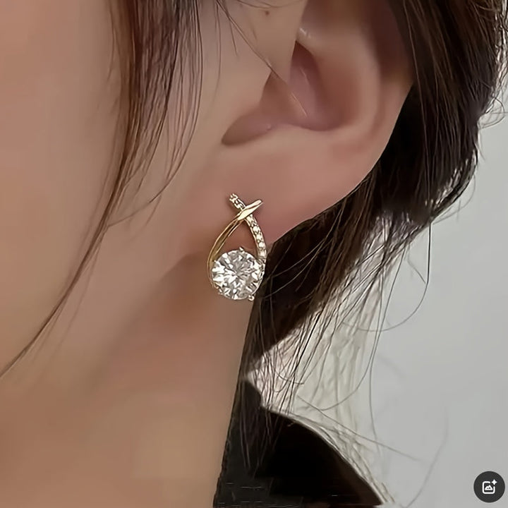 Gold cross and zirconia earrings