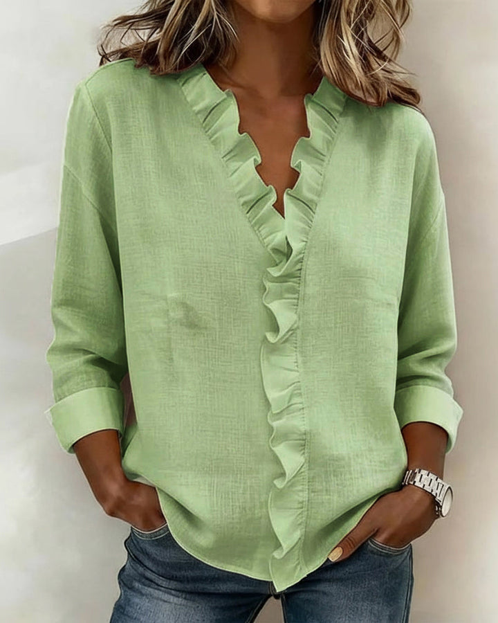 V-Neck Ruched Long Sleeve Blouse