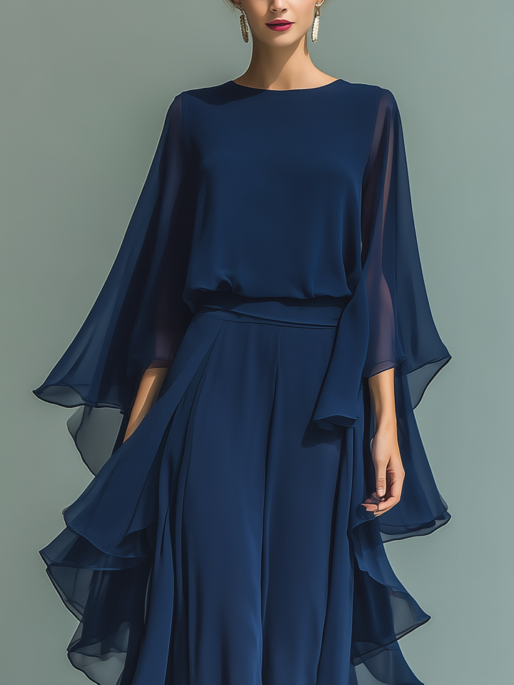 Navy blue chiffon set with ruffles