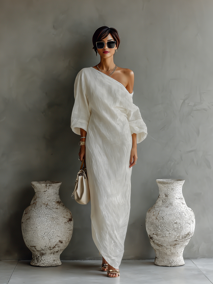 Ivory Linen Strapless Dress