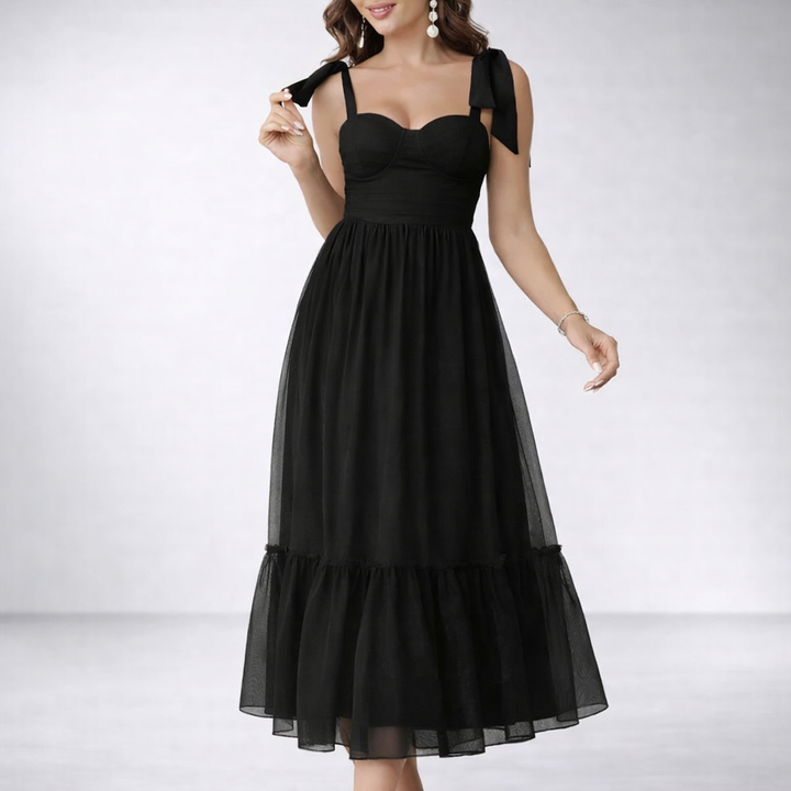 HALI™ - Vintage Ruffle Hem Tie Shoulder Formal Dress