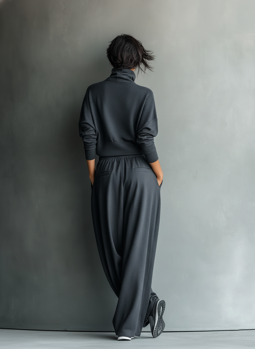 Knitted ensemble with wide-leg pants