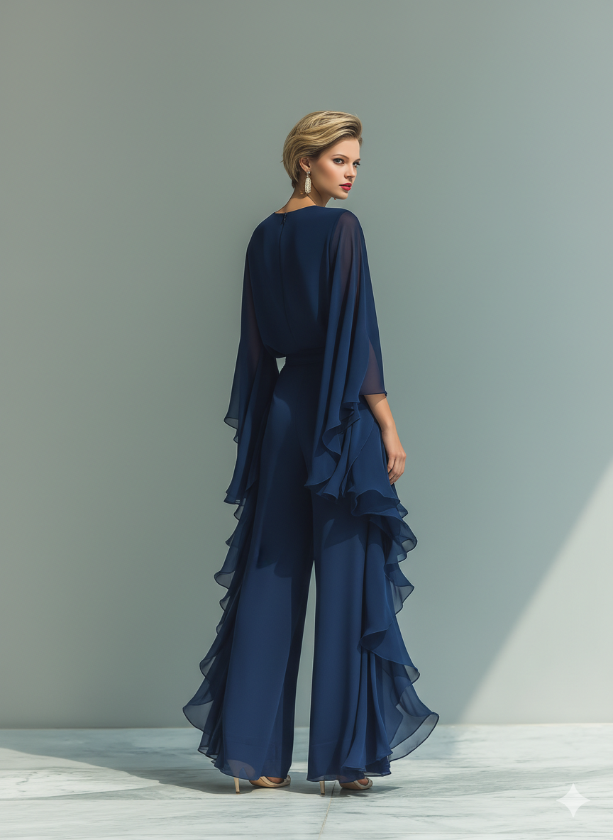 Navy blue chiffon set with ruffles