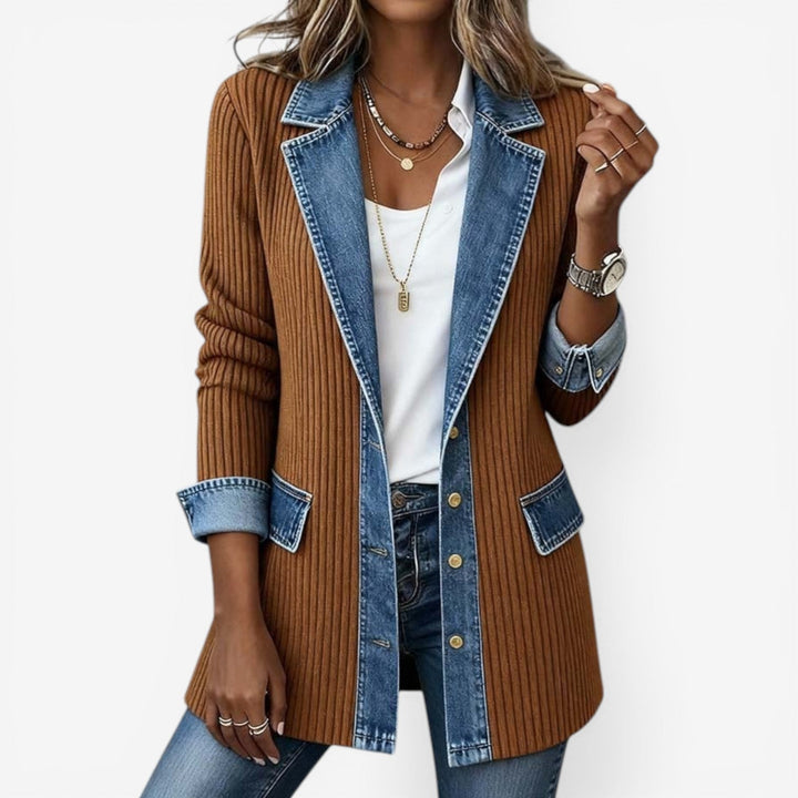 Tirexa - Women’s Layered Denim Style Jacket with Modern Mixed-Fabric Look