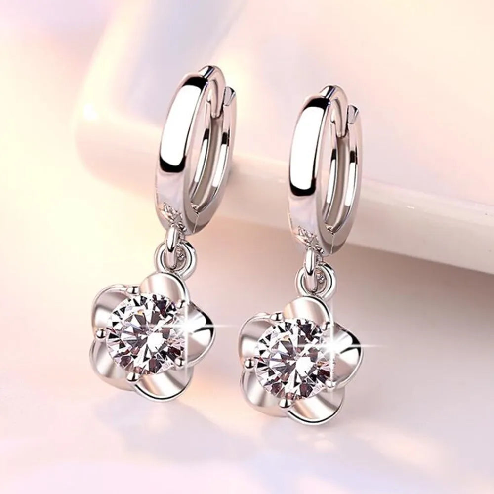 Silver Earrings with Purple and White Cubic Zirconia