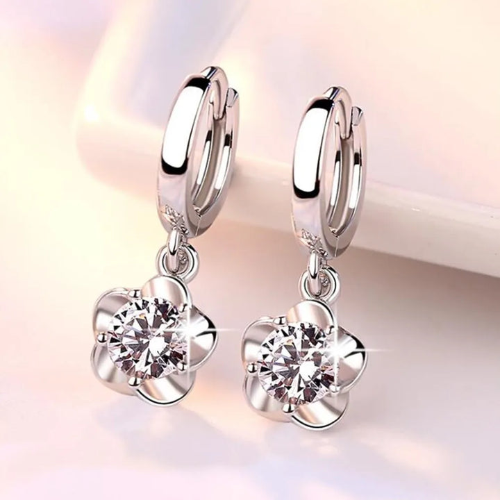 Silver Earrings with Purple and White Cubic Zirconia