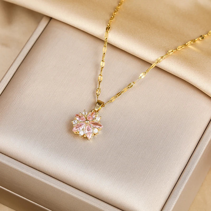 Sakura Romantic Rose Necklace in Stainless Steel