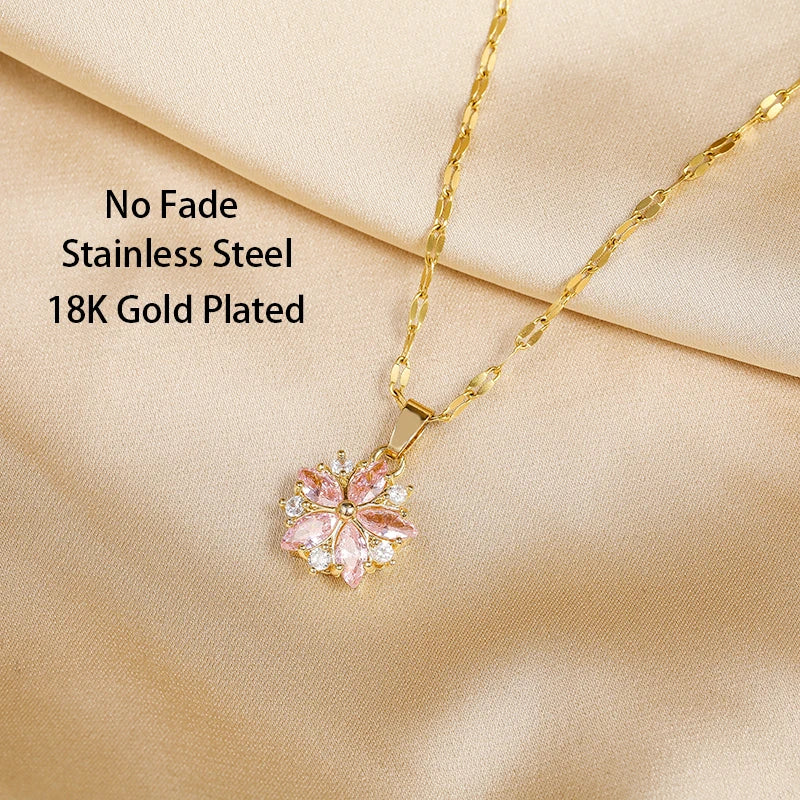 Sakura Romantic Rose Necklace in Stainless Steel