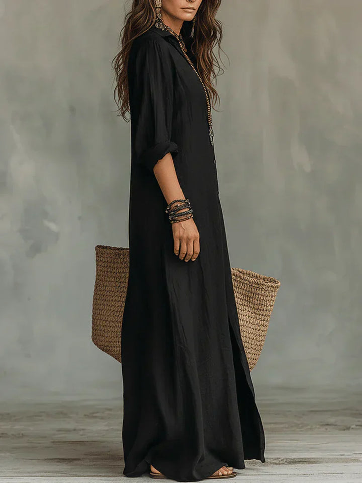 Selena™ | Black Maxi Dress with Buttons