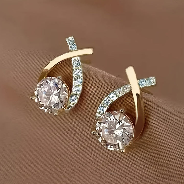 Gold cross and zirconia earrings