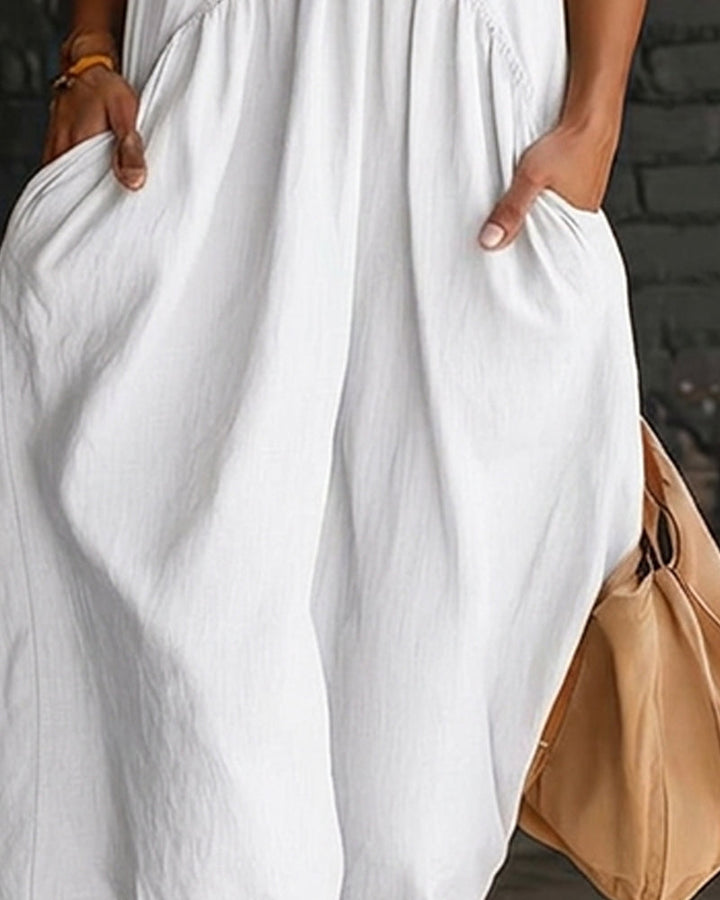 Sleeveless 100% Cotton Maxi Dress with High Neck