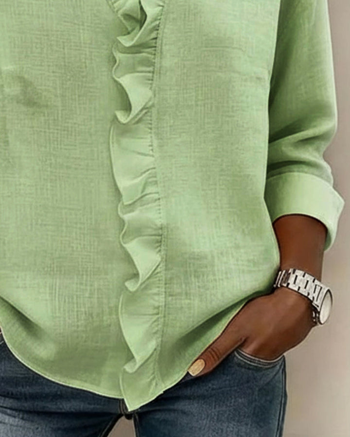 V-Neck Ruched Long Sleeve Blouse
