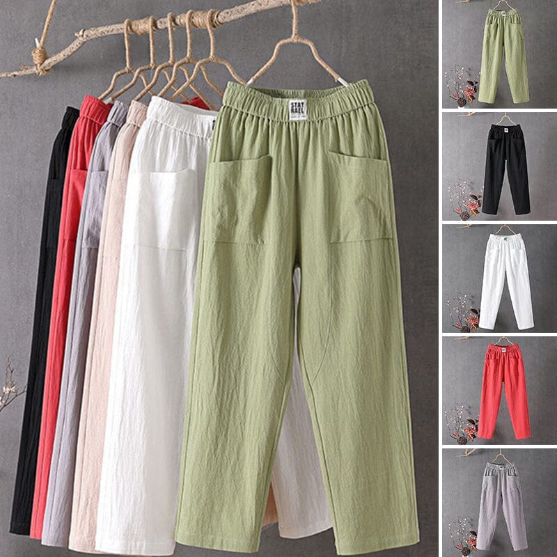 Classic Cotton Linen Pants with Elastic Waist