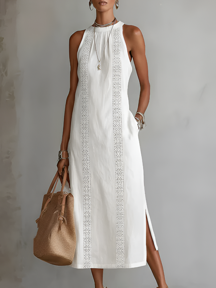 Jimena™ | Linen Midi Dress with Mandarin Collar