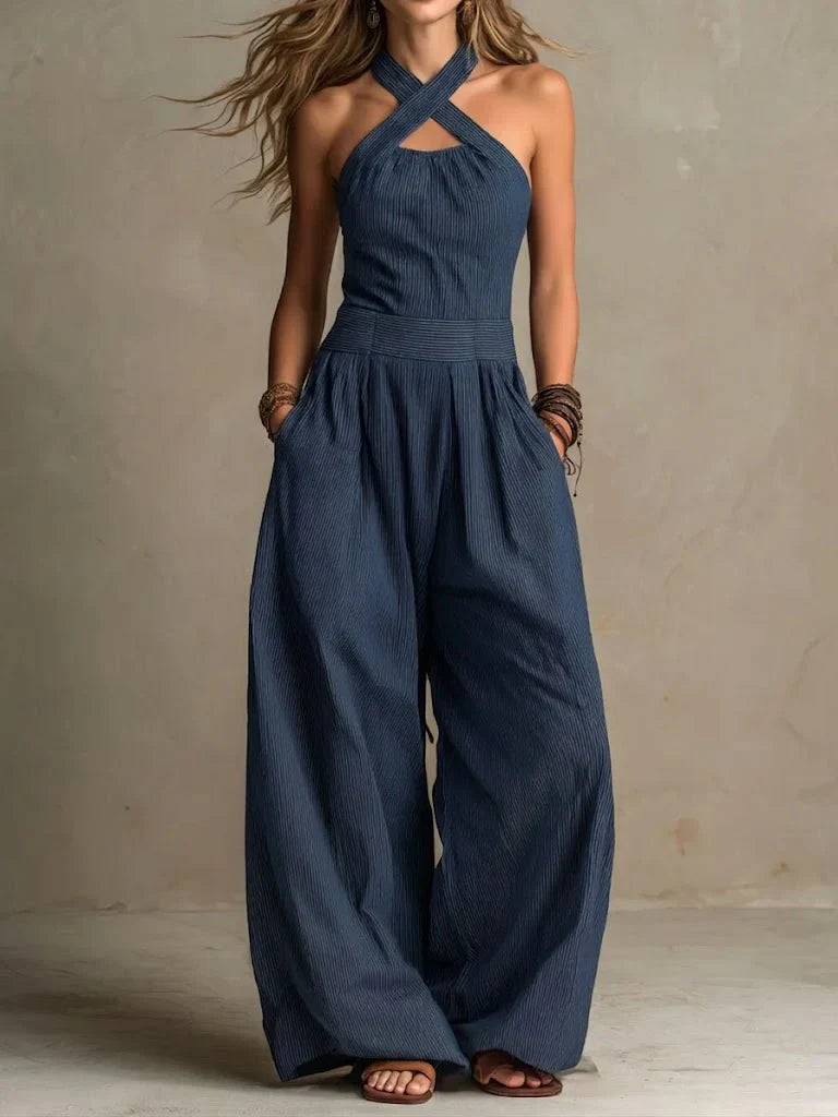 Bianca™ | Linen & Cotton Jumpsuit with Elegant Cross-Over Neckline